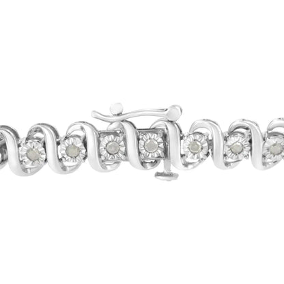 Elegant Sterling Silver Link Tennis Bracelet with Diamond Accents