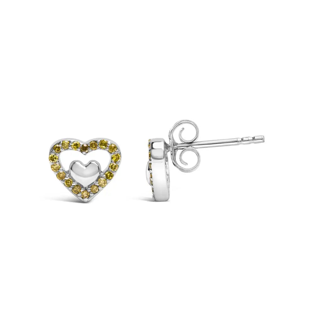 Elegant Sterling Silver Open Double Heart Stud Earrings with Cttw Diamonds