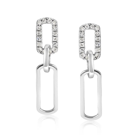 Elegant Sterling Silver Paperclip Drop Earrings with Cttw Diamond Studding