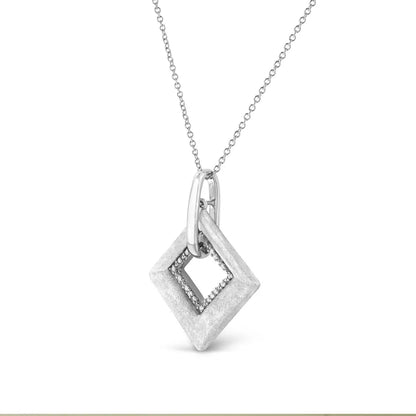 Elegant Sterling Silver Pave-set Diamond Accent Kite Shape Necklace