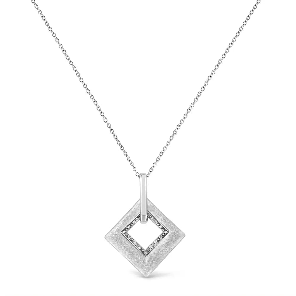 Elegant Sterling Silver Pave-set Diamond Accent Kite Shape Necklace