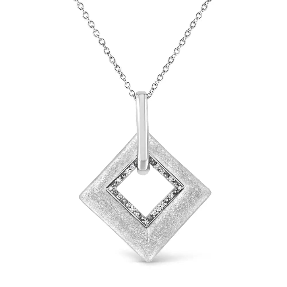 Elegant Sterling Silver Pave-set Diamond Accent Kite Shape Necklace