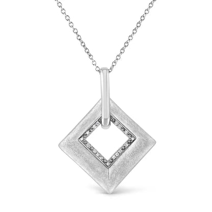 Elegant Sterling Silver Pave-set Diamond Accent Kite Shape Necklace