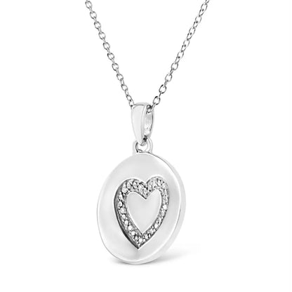 Elegant Sterling Silver Prong-set Diamond Accent Heart Pendant Necklace