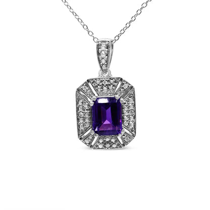 Elegant Sterling Silver Purple Amethyst and Diamond Accent Art Deco Necklace