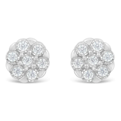 Elegant Sterling Silver Rose-cut Diamond Floral Cluster Stud Earrings