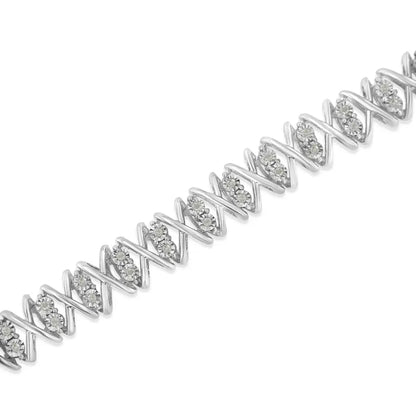 Elegant.925 Sterling Silver Rose-cut Diamond X-link Bracelet