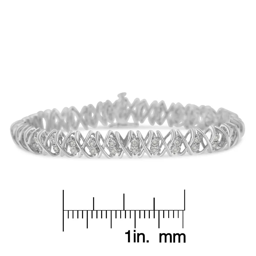 Elegant Sterling Silver Rose-cut Diamond X-link Bracelet 1 Cttw