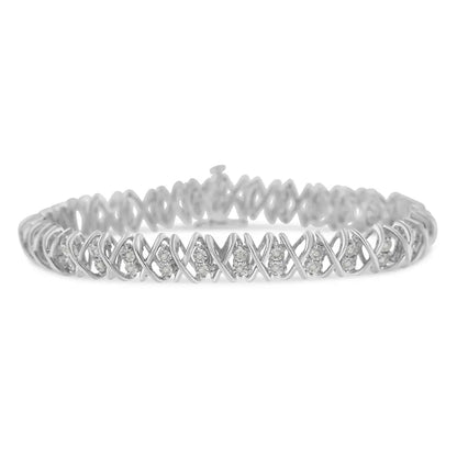 Elegant.925 Sterling Silver Rose-cut Diamond X-link Bracelet