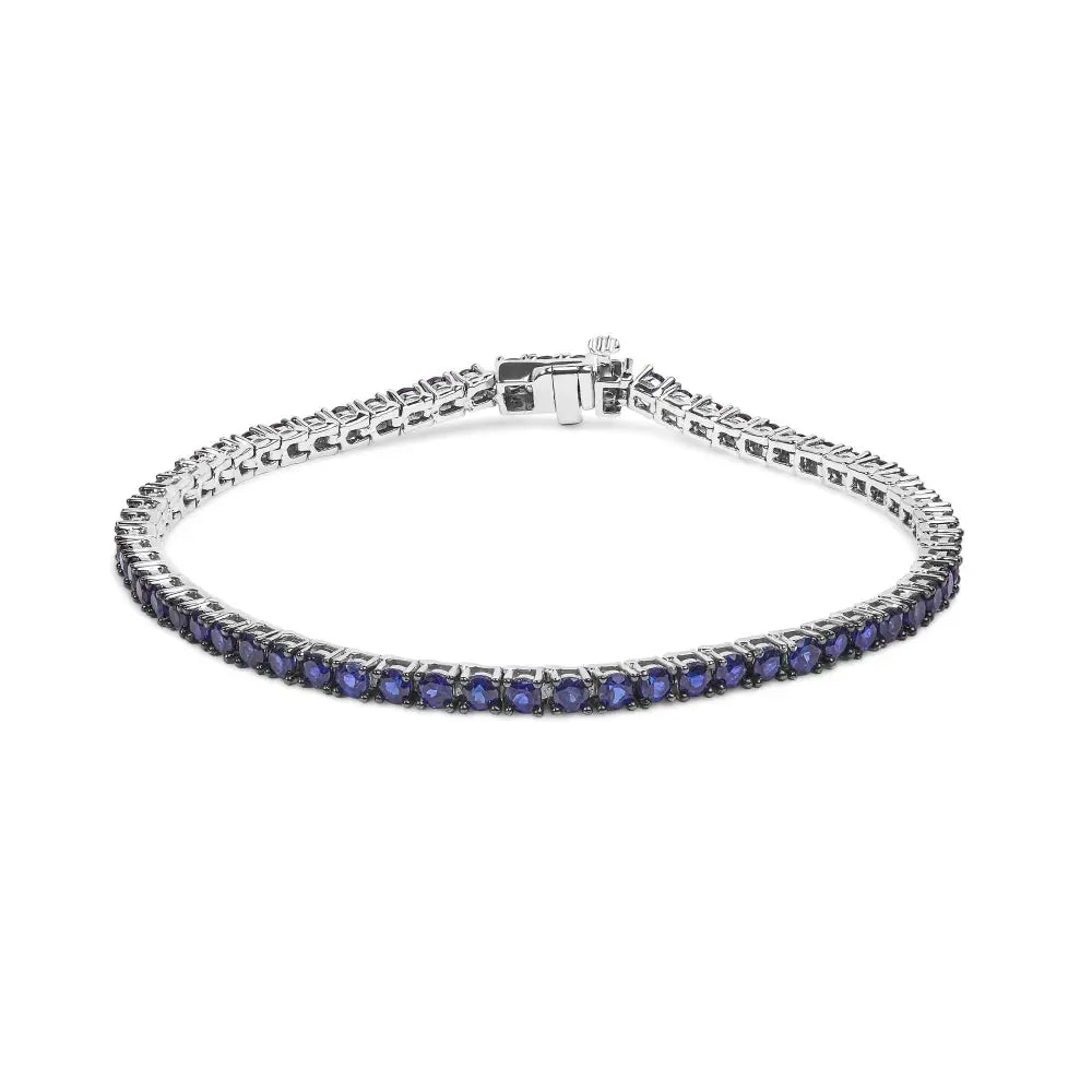 Elegant Sterling Silver Tennis Bracelet with Round Created Blue Sapphire