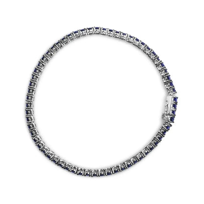 Elegant Sterling Silver Tennis Bracelet with Round Created Blue Sapphire