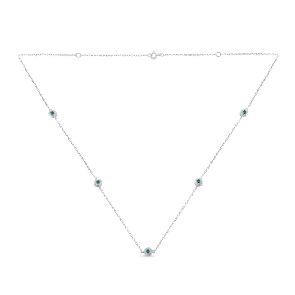 Elegant Sterling Silver Treated Blue Diamond Station Necklace