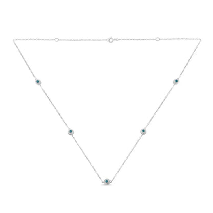 Elegant Sterling Silver Treated Blue Diamond Station Necklace