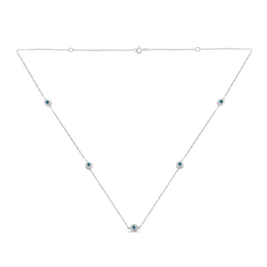 Elegant Sterling Silver Treated Blue Diamond Station Necklace