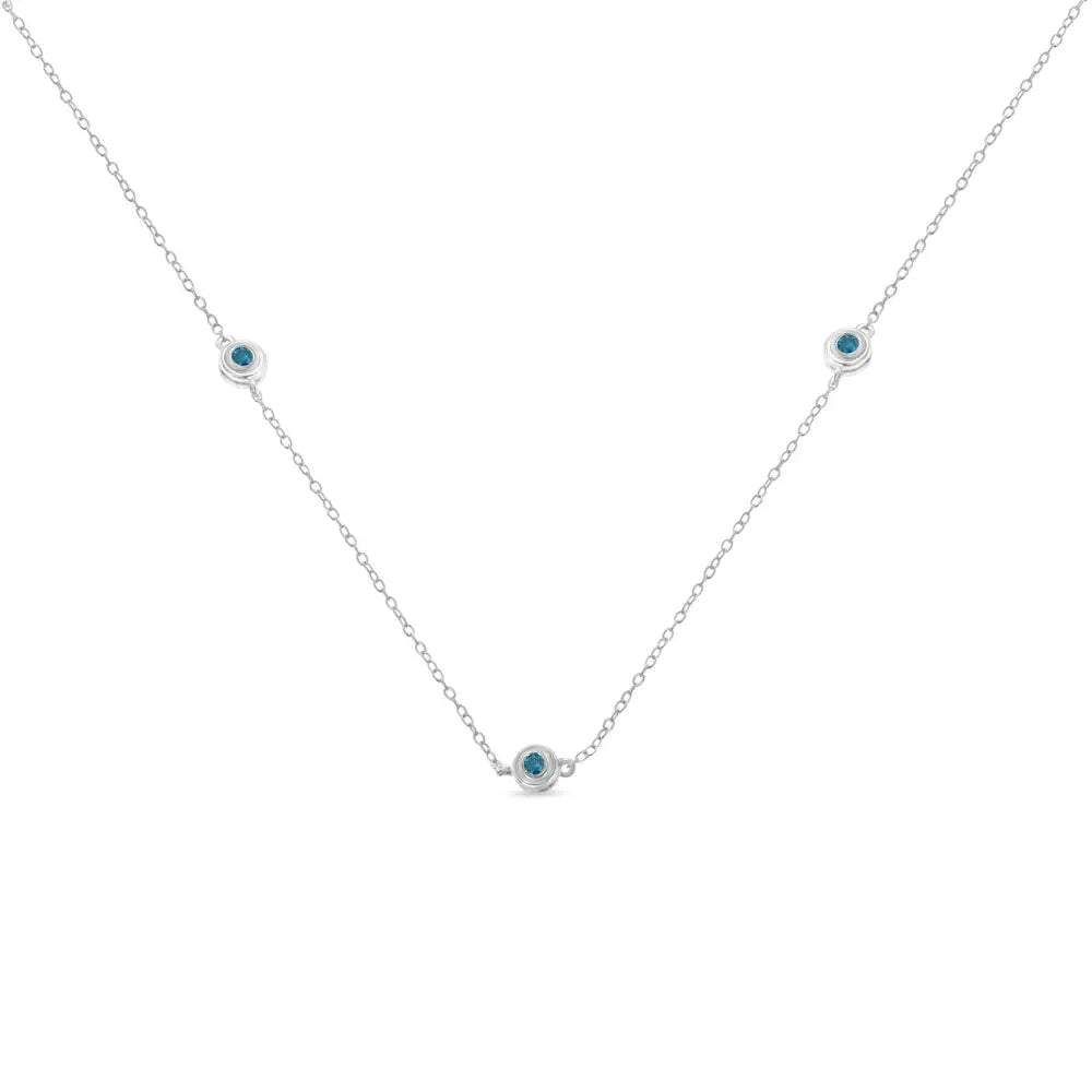 Elegant Sterling Silver Treated Blue Diamond Station Necklace