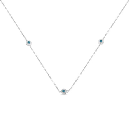 Elegant Sterling Silver Treated Blue Diamond Station Necklace