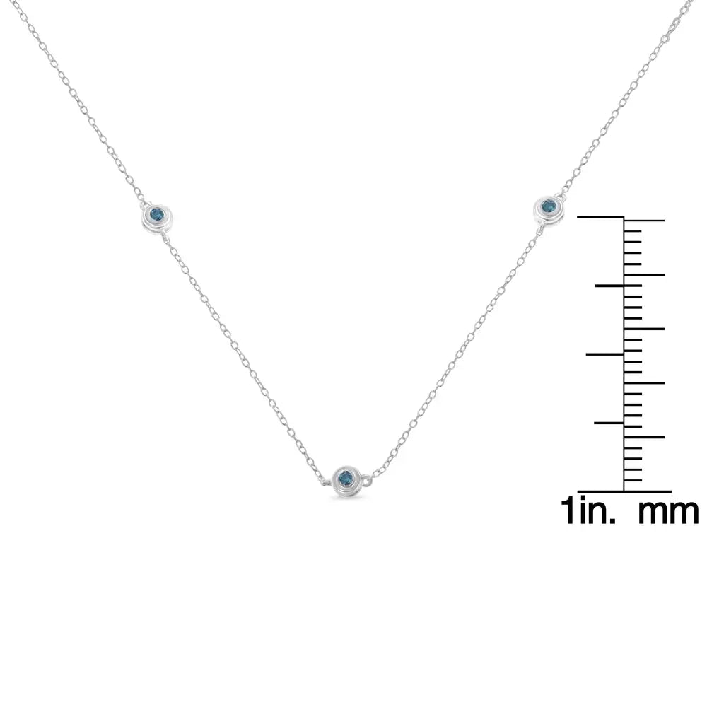 Elegant Sterling Silver Treated Blue Diamond Station Necklace