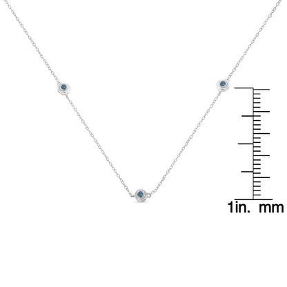 Elegant Sterling Silver Treated Blue Diamond Station Necklace