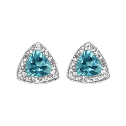 Elegant Sterling Silver Trillion Cut Blue Topaz Gemstone Stud Earrings