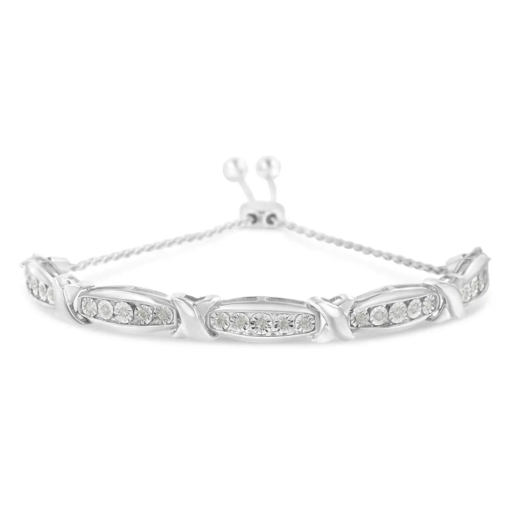 Elegant Tapered Bar Miracle-set Bolo Bracelet in Sterling Silver