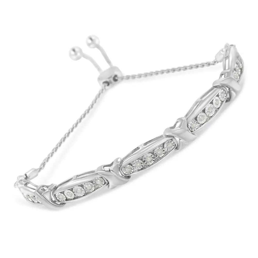 Elegant Tapered Bar Miracle-set Bolo Bracelet in Sterling Silver