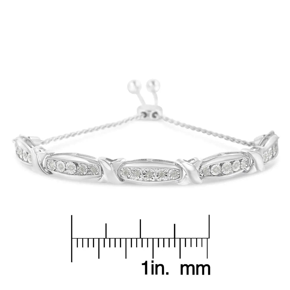 Elegant Tapered Bar Miracle-set Bolo Bracelet in Sterling Silver