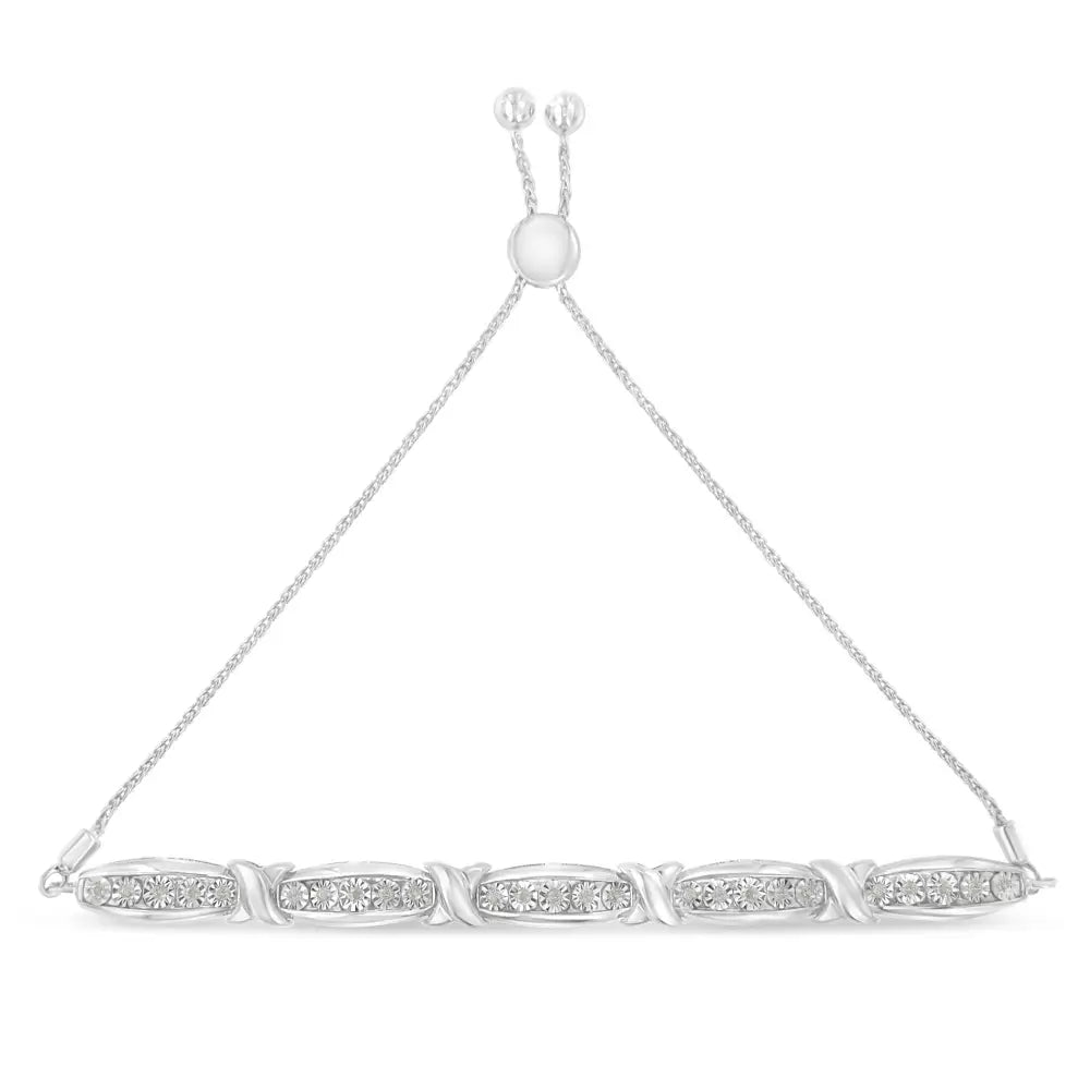 Elegant Tapered Bar Miracle-set Bolo Bracelet in Sterling Silver