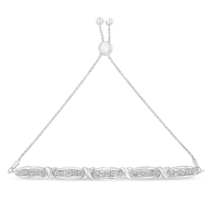 Elegant Tapered Bar Miracle-set Bolo Bracelet in Sterling Silver