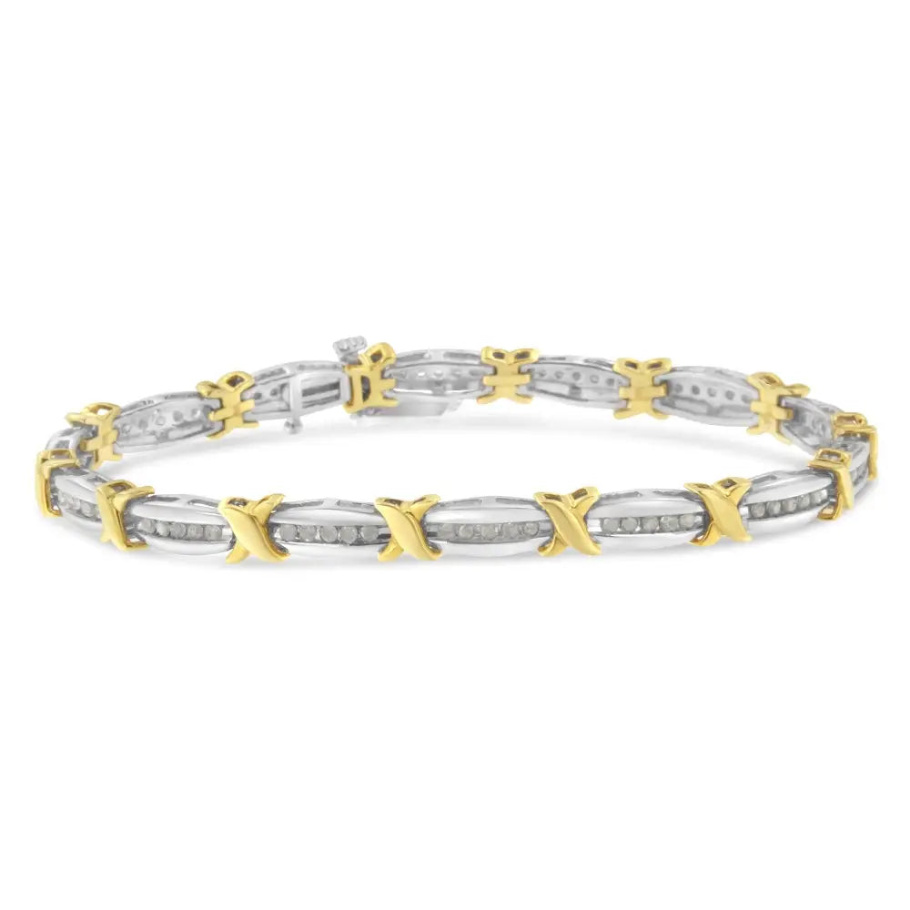 Elegant Two-tone 10k Yellow Gold Channel Set Tennis Bracelet with Diamonds