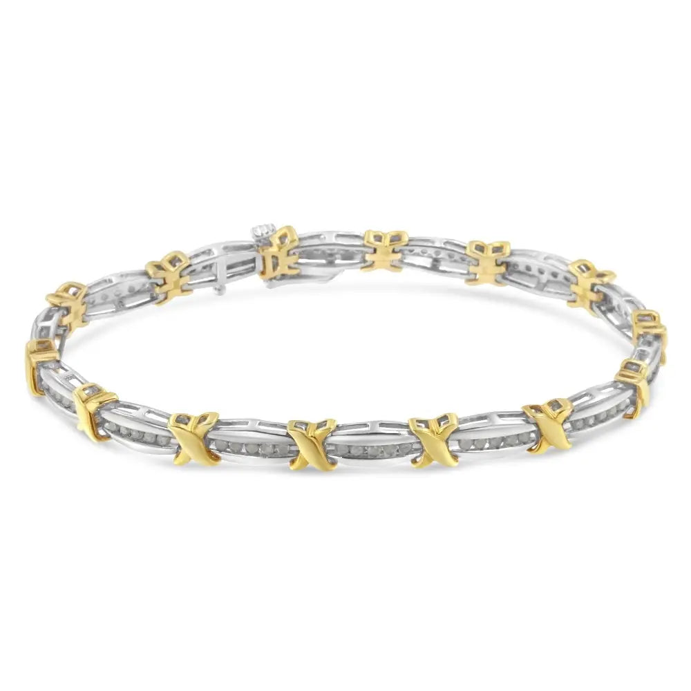 Elegant Two-tone 10k Yellow Gold Channel Set Tennis Bracelet with Diamonds