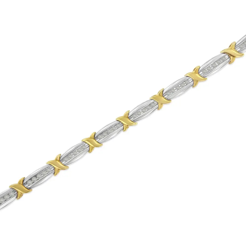 Elegant Two-tone 10k Yellow Gold Channel Set Tennis Bracelet with Diamonds