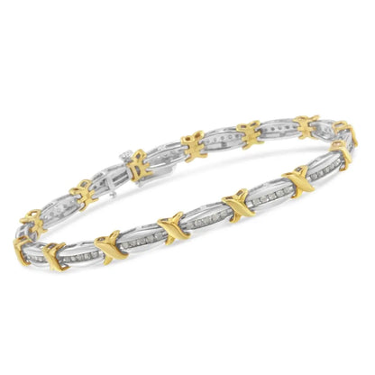 Elegant Two-tone 10k Yellow Gold Channel Set Tennis Bracelet with Diamonds