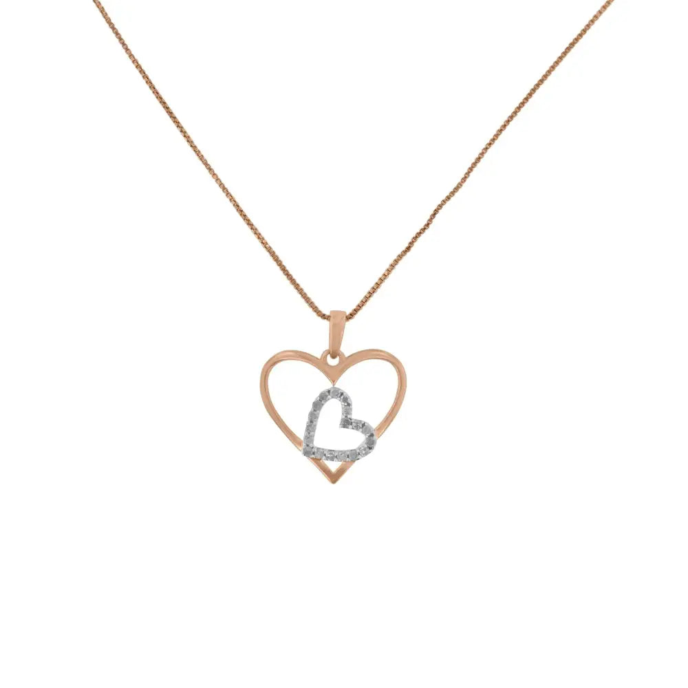 Elegant Two Tone Diamond Double Heart Pendant Necklace in Sterling Silver