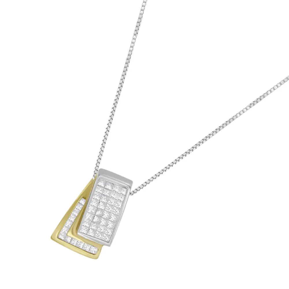 Elegant Two Tone Foldover Box Pendant with Princess Cut Diamond