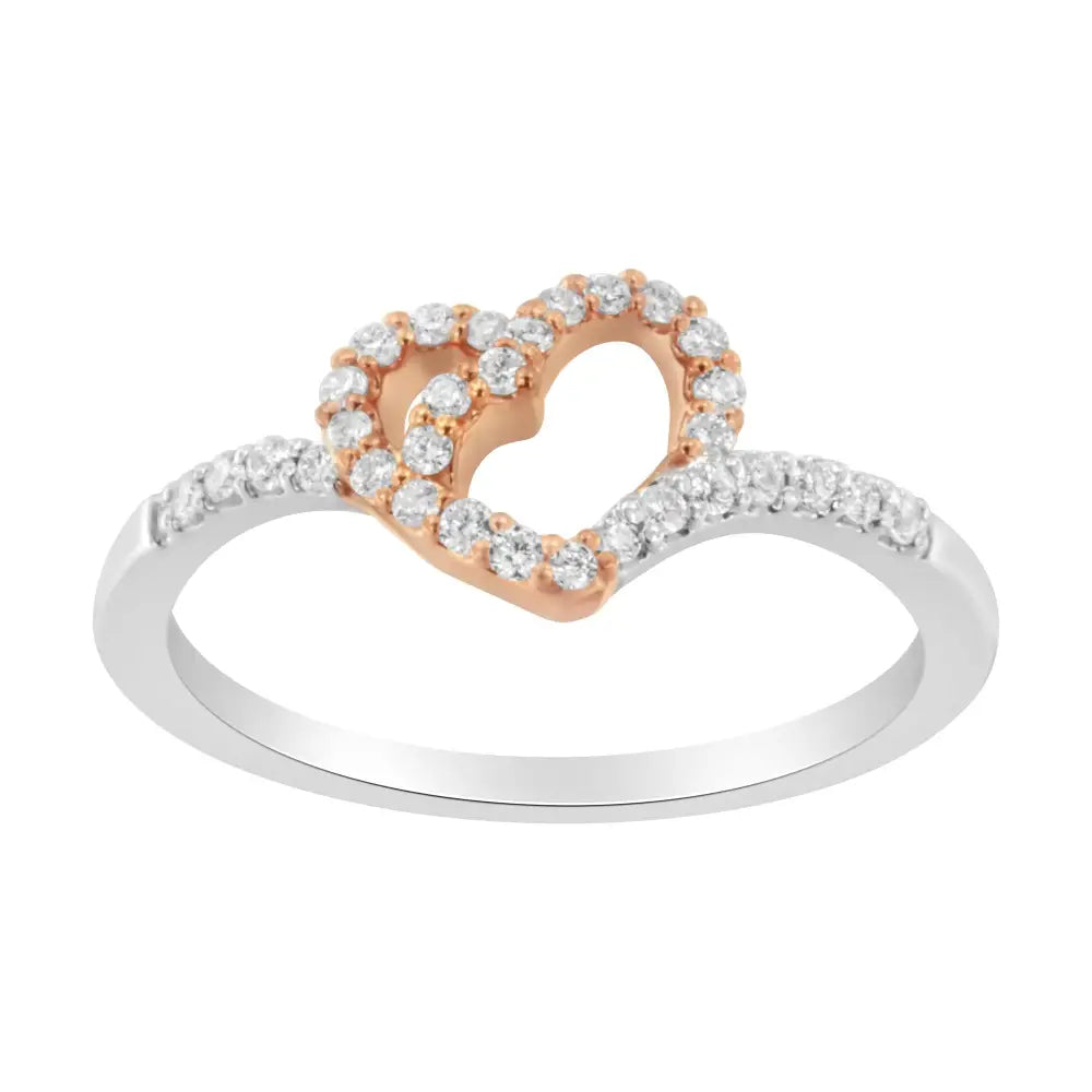 Elegant Two Tone Open Heart Ring in 10k Rose Gold with Cttw Diamond