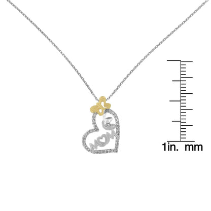 Elegant Two Tone Sterling Silver Heart Pendant Necklace with Cttw Diamond Mom