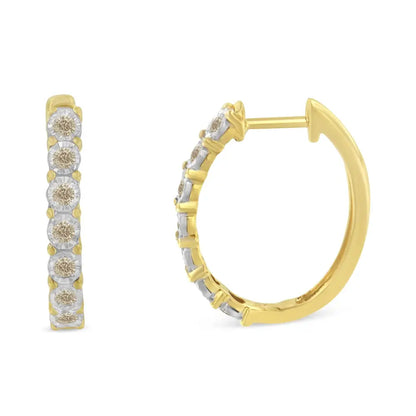 Elegant Two-toned Gold Diamond Hoop Earrings with Stunning Brilliance