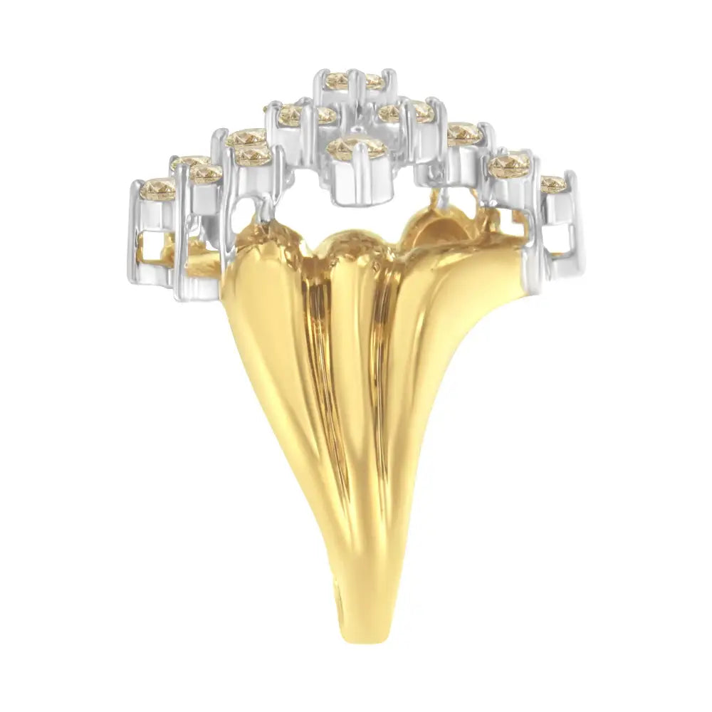 Elegant Yellow Gold Plated Sterling Silver Diamond Cocktail Ring