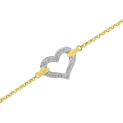 Elegantly Crafted 10k Two Tone Gold Diamond Encrusted Heart Charm Bracelet