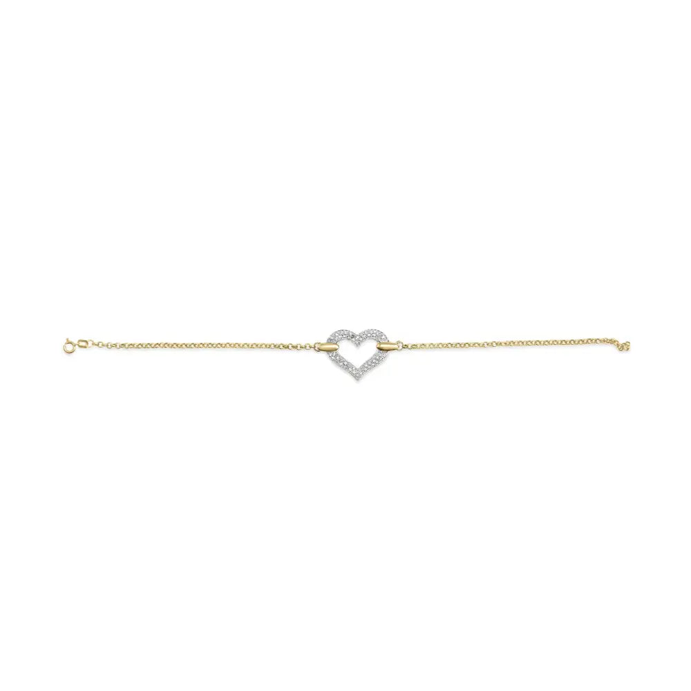 Elegantly Crafted 10k Two Tone Gold Diamond Encrusted Heart Charm Bracelet