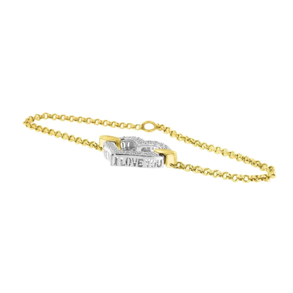 Elegantly Crafted 10k Two Tone Gold Diamond Encrusted Heart Charm Bracelet