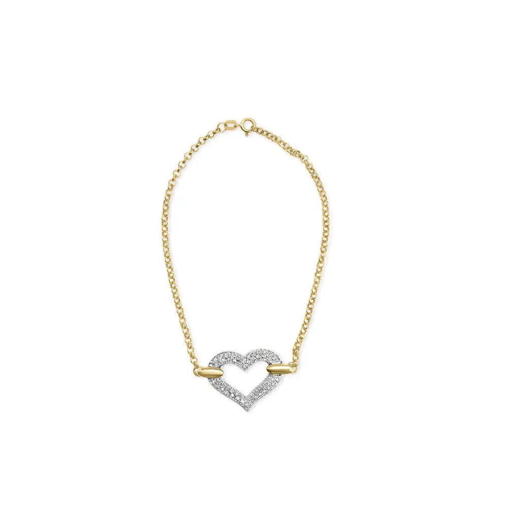 Elegantly Crafted 10k Two Tone Gold Diamond Encrusted Heart Charm Bracelet