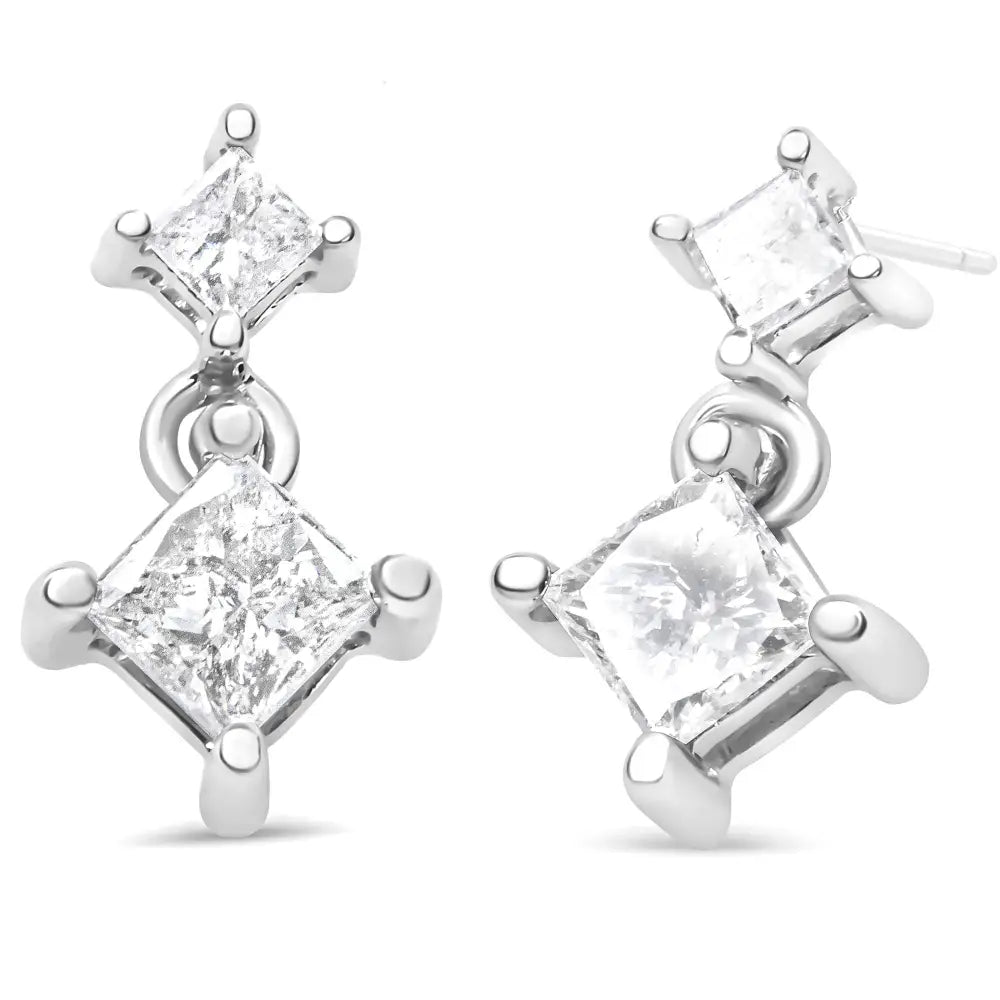 Elevate Elegance with 14k White Gold Double Diamond Drop Stud Earrings