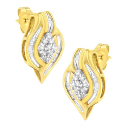 Elevate your Style with 10k Yellow Gold Diamond Cluster Swirl Stud Earrings