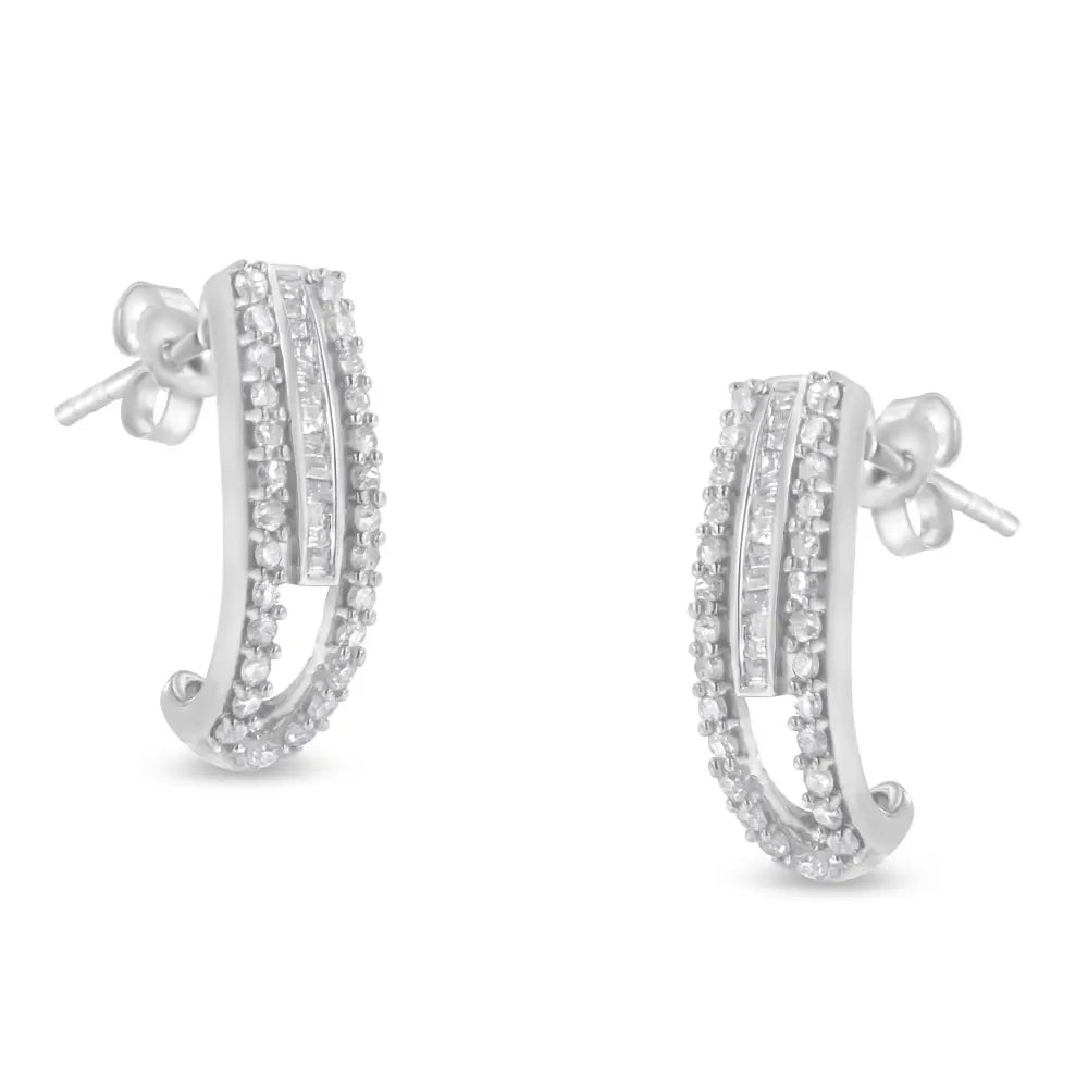 Elevate your Style with Sterling-silver Diamond J-stud Earrings