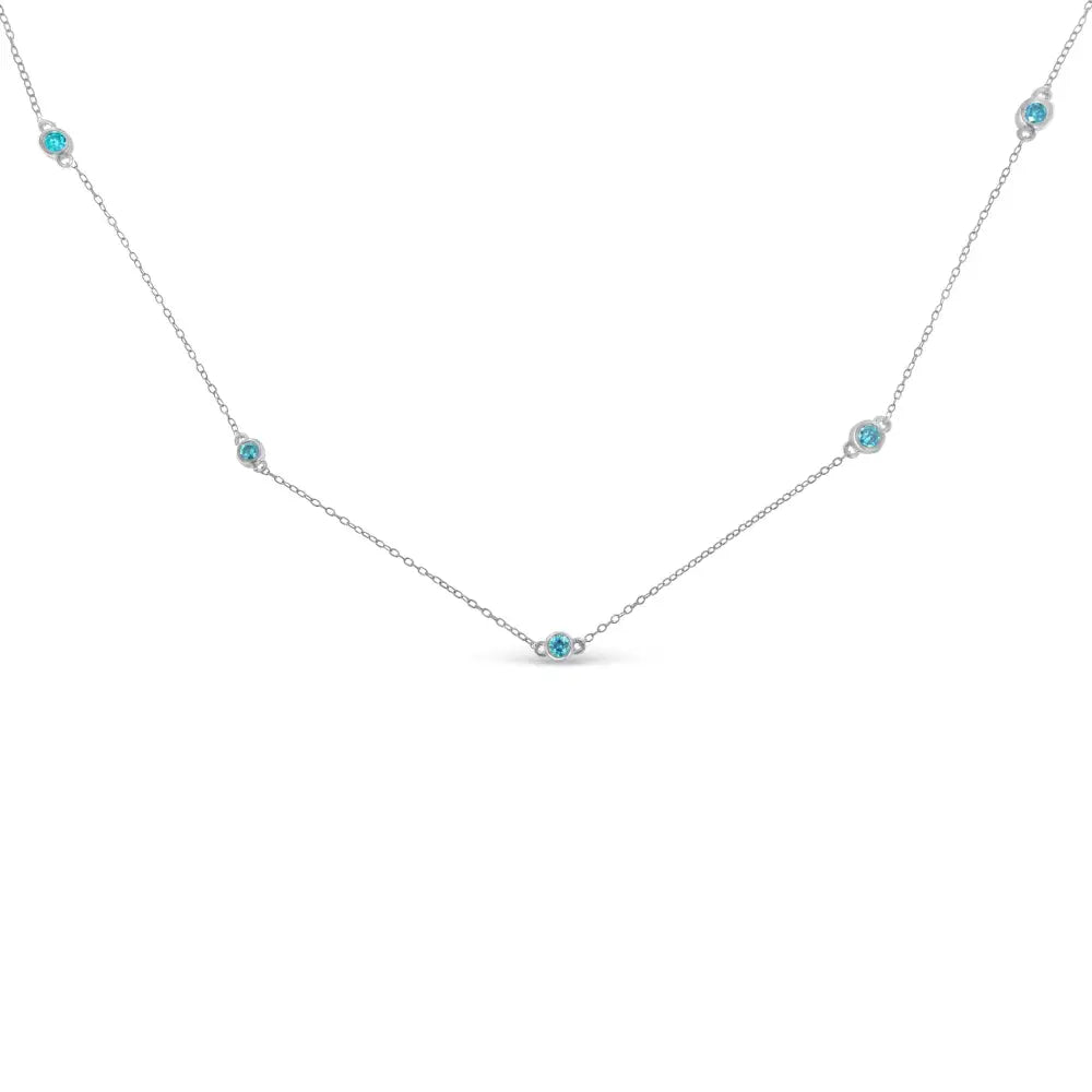 Sterling Silver Blue Diamond Yard Necklace for Women I2-i3 Clarity 1/2 Cttw