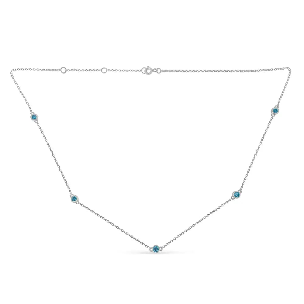 Sterling Silver Blue Diamond Yard Necklace for Women I2-i3 Clarity 1/2 Cttw