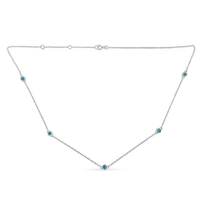 Sterling Silver Blue Diamond Yard Necklace for Women I2-i3 Clarity 1/2 Cttw