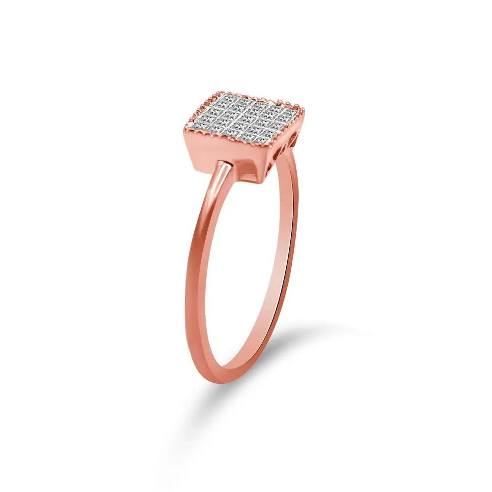 Enchanting 10k Rose Gold Invisible Set Princess Cut Diamond Ring