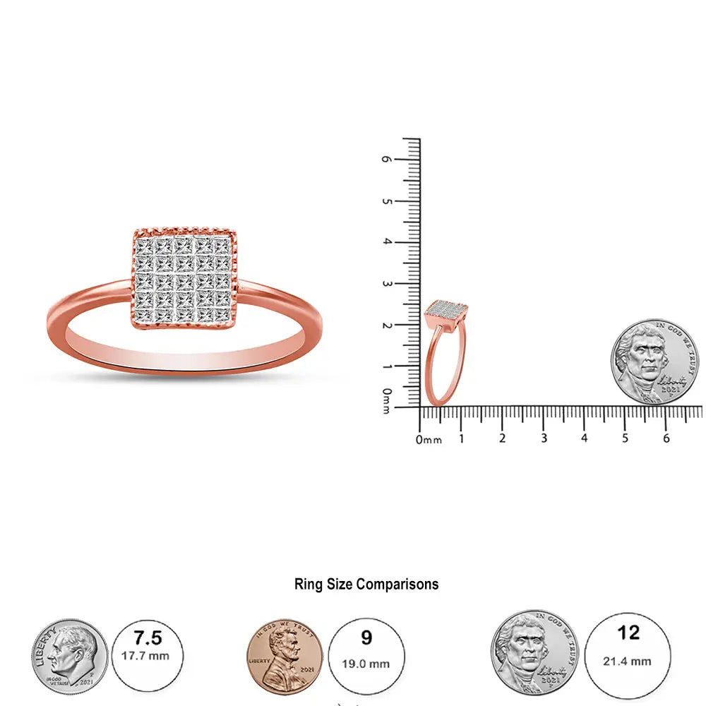 Enchanting 10k Rose Gold Invisible Set Princess Cut Diamond Ring